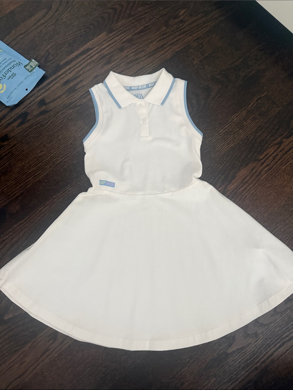 Zara kids White Polo-Style Girls Dress with Light Blue Trim tennis dress